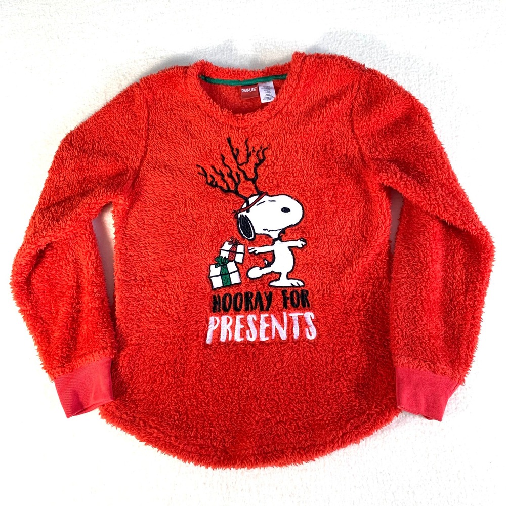 Peanuts Snoopy Hooray For Presents Red Pajama Top/Sweater Women Medium 18W x 24L
